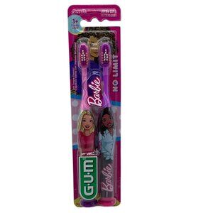 GUM‎ Barbie Ultra Soft Toothbrush 2 Pack Suction Base Tongue Cleaner Barbiecore